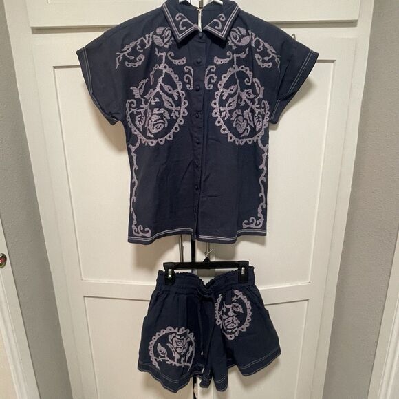 Free People Set Summer Love  Purple Blue Embroidered Cotton Size XS NWOT - Picture 2 of 14